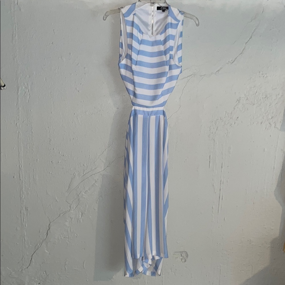 Blue and White Striped Sleeveless Dress